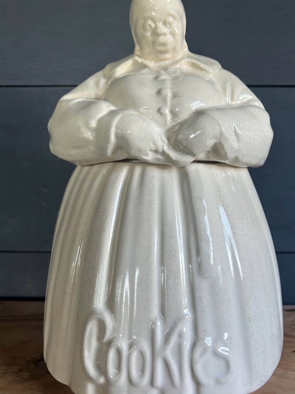 Mccoy Cream Ceramic Cookie Jar with Lady Figurine Lid